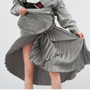 ZARA Charcoal gray / Silver PLEATED SKIRT